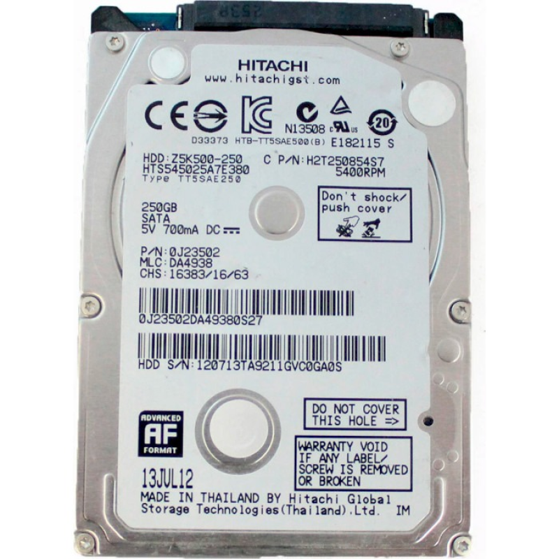 Накопичувач HDD 2.5“ SATA 250GB Hitachi (HGST) Travelstar Z5K500 5400rpm 8MB (HTS545025A7E380) гар. 12 мiс.