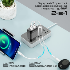 Зарядний пристрій Promate BiPlug-QC3 Black