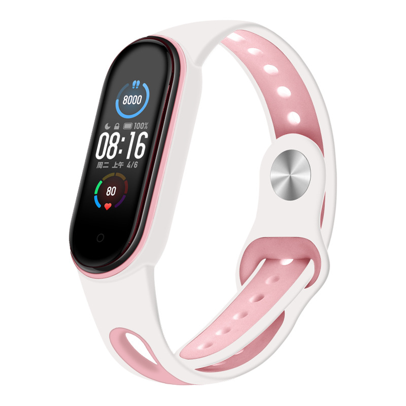 Ремінець BeCover Sport Style для Xiaomi Mi Smart Band 5/Mi Smart Band 6/Mi Smart Band 7 Pink-White (705173)