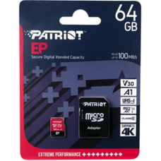 Карта пам`ятi MicroSDXC 64GB UHS-I/U3 Class 10 Patriot EP A1 R90/W80MB/s + SD-adapter (PEF64GEP31MCX)
