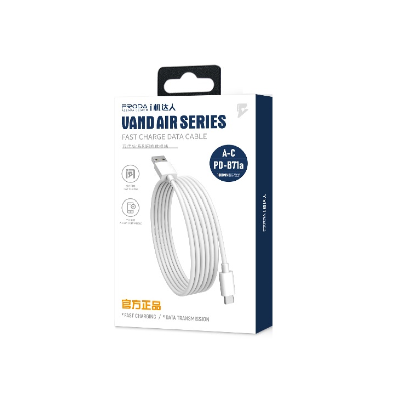 Кабель Proda PD-B71a USB - USB Type-C (M/M), 1 м, White (PD-B71a-WHT)