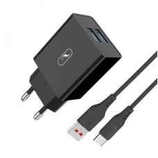 Зарядний пристрій SkyDolphin SC30T (2USB, 2.1A) Black (SDMZP-000171) + кабель USB Type-C