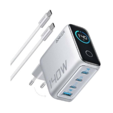 Мережевий зарядний пристрій Anker Laptop GaN Charger Silver, 140W 3xUSB-C 1xUSB-A Display (B2697G41) + кабель USB Type-C