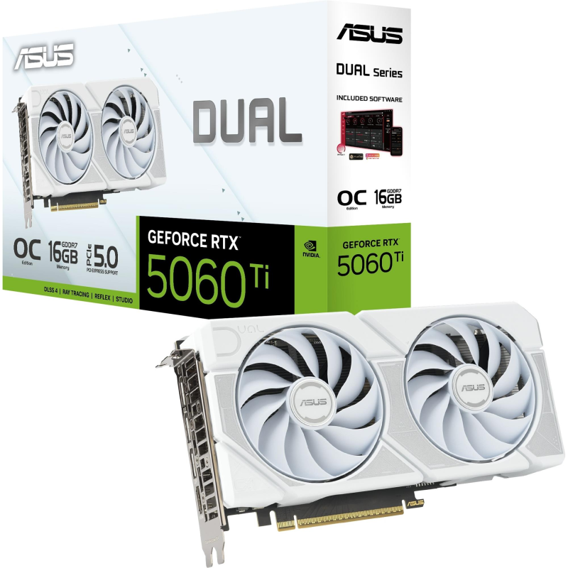 Відеокарта GF RTX 5060 Ti 16GB GDDR7 Dual OC White Asus (DUAL-RTX5060TI-O16G-WHITE)
