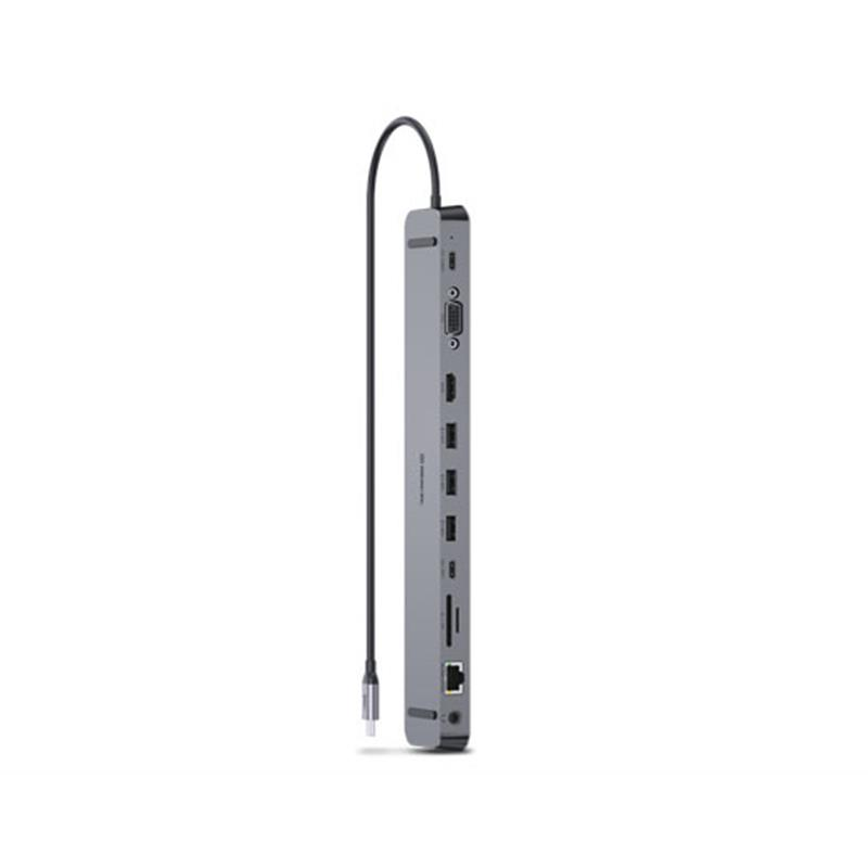 USB-хаб REAL-EL CQ-1000 USB3.0х3/USB-C/HDMI/VGA/RJ45/SD/TF/3.5 mm audio, 0.4m, Space Grey