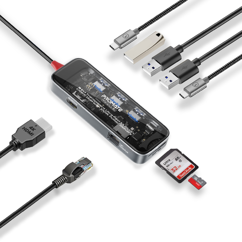 USB-хаб Promate TransHub-Go USB Type-C 9-в-1 Grey