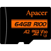 Карта пам`ятi MicroSDXC 64GB UHS-I/U3 Class 10 Apacer (AP64GMCSX10U8-R) + SD адаптер