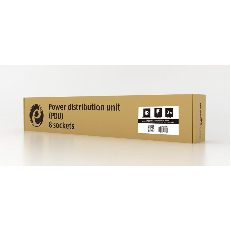 Блок розеток EnerGenie 19“ 1U (EG-PDU-014) алюм. корп., 8 розеток, 16A, 3м, чорний, вилка Schuko