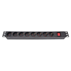 Блок розеток Atcom 1U 19“ (PDU-8W-C2С-WS) 8 розеток, з вимикачем, ал. корпус, німецький тип, 2,0 м, чорний