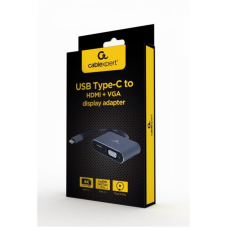 Адаптер Cablexpert HDMI+VGA - USB Type-C (F/M), 0.15 м, Black (A-USB3C-HDMIVGA-01)