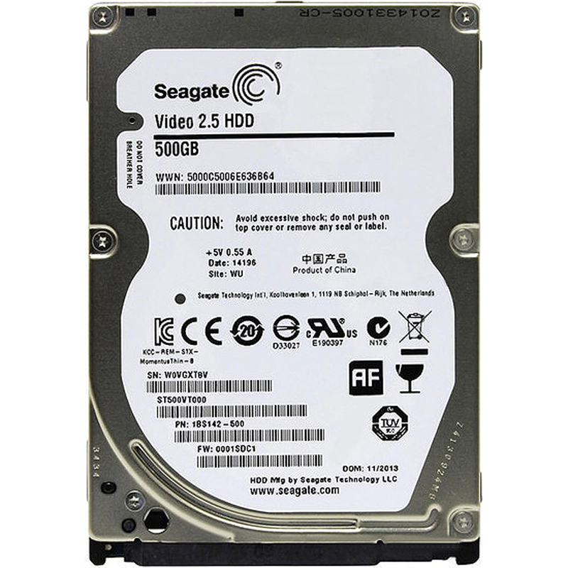 Накопичувач HDD 2.5“ SATA 500GB Seagate 5400rpm 16MB Video (ST500VT000) Refurbished