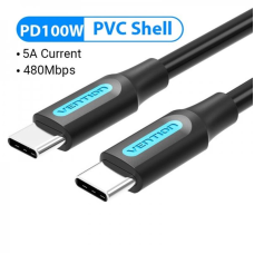 Кабель Vention USB Type-C - USB Type-C (M/M) TPE Round PD 100W, 5A, 1 м, Black (COTBF)
